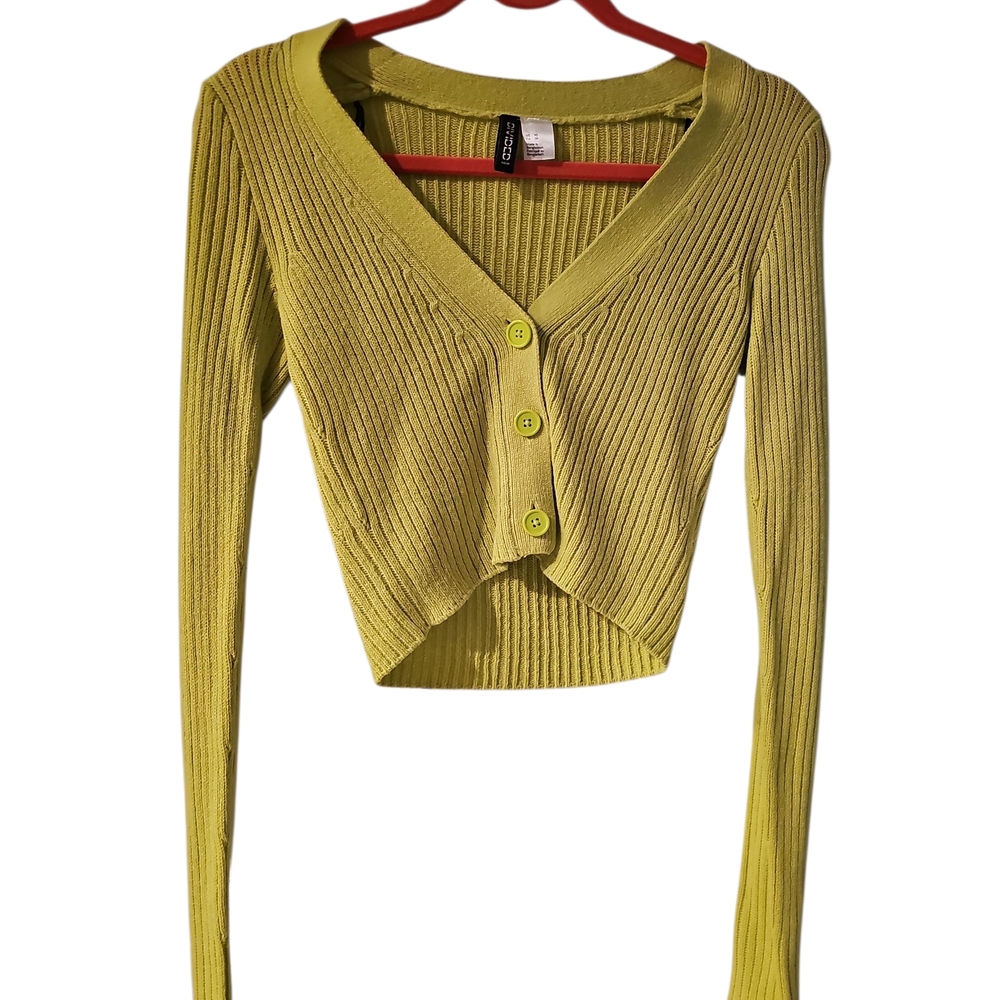 H&M Olive Ribbed Crop Cardigan